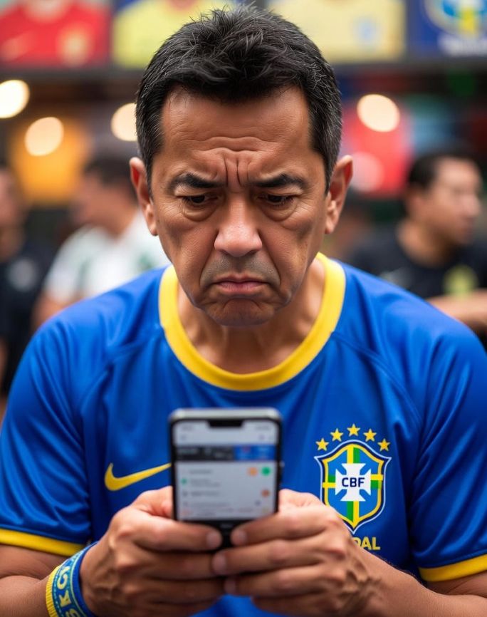 Brazilian football fan placing a bet on a mobile device.